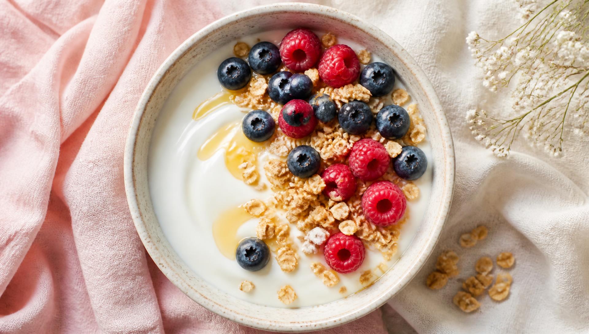 Kom plantaardige yoghurt met bessen en granola